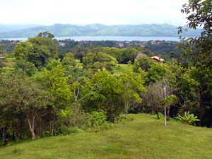 Nuevo Arenal sits partly on the far ridge above the lake.